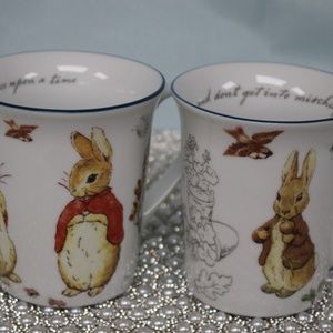 BEATRIX POTTER PETER BUNNY RABBIT EASTER SPRING COFFEE TEA MUGS -NEW- S/2 - #B